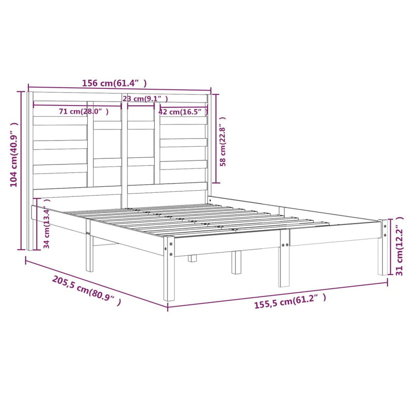 vidaXL King Size tömör fa ágykeret 150 x 200 cm