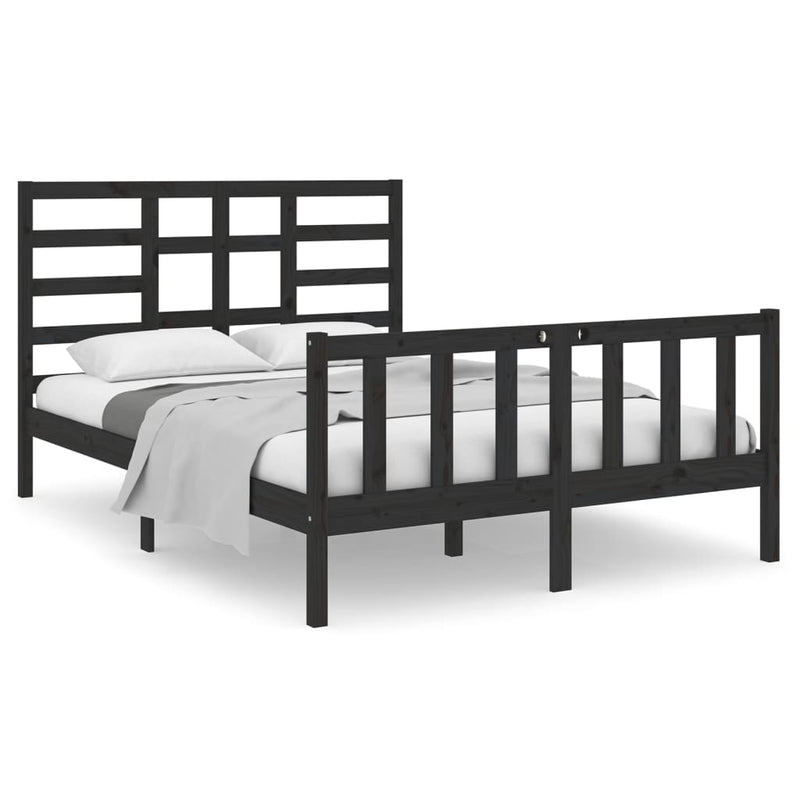 vidaXL fekete tömör fa ágykeret 140 x 190 cm