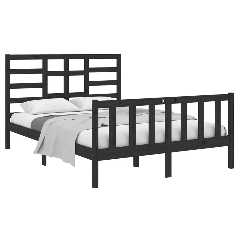 vidaXL fekete tömör fa ágykeret 140 x 190 cm