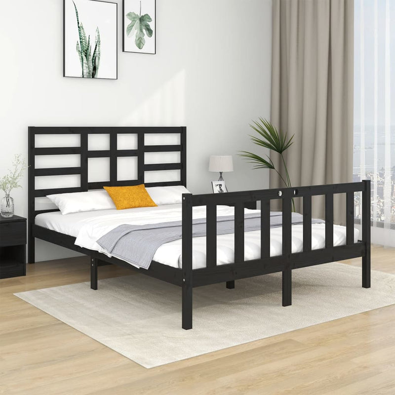 vidaXL fekete tömör fa ágykeret 140 x 190 cm