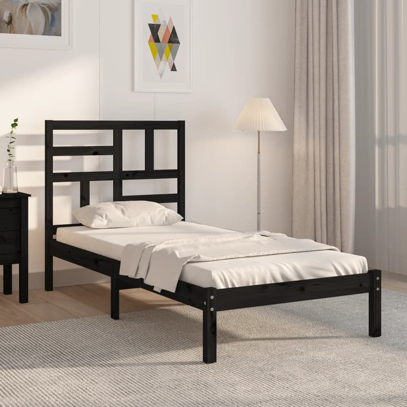 vidaXL Small Single fekete tömör fa ágykeret 75 x 190 cm