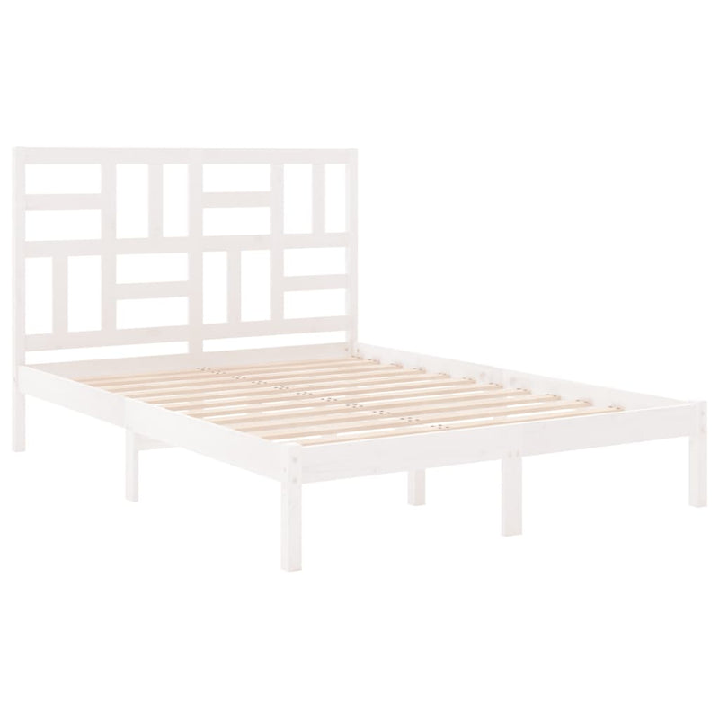 vidaXL Double fehér tömör fa ágykeret 135 x 190 cm