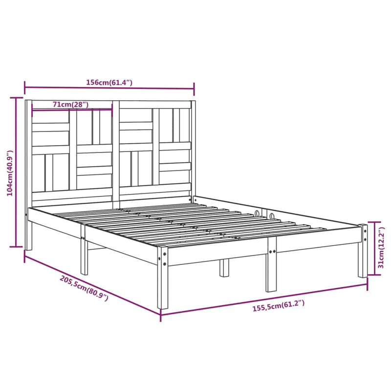 vidaXL King Size tömör fa ágykeret 150 x 200 cm