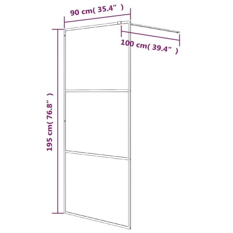 vidaXL fekete ESG tejüveg zuhanyfal küszöb nélküli zuhanyhoz 90x195 cm