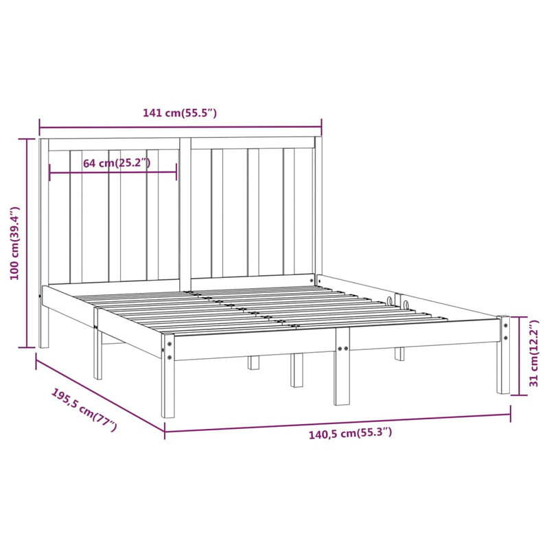 vidaXL tömör fenyőfa ágy matrac nélkül 135 x 190 cm