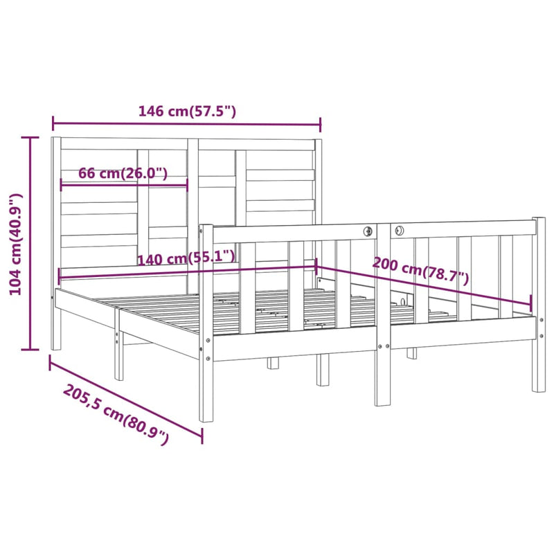 vidaXL tömör fenyőfa ágy matrac nélkül 140 x 200 cm