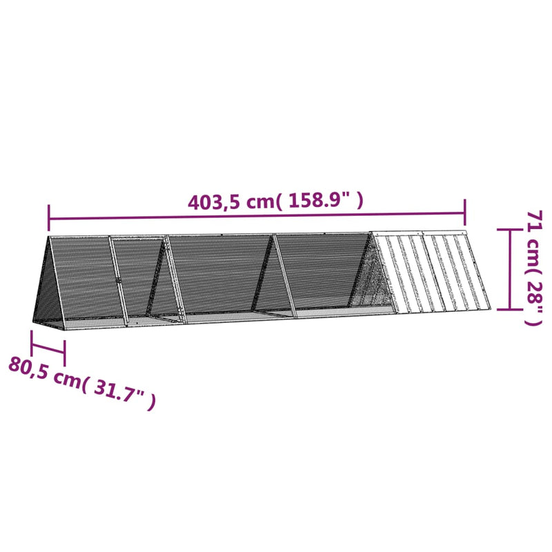 vidaXL antracitszürke horganyzott acél nyúlketrec 403,5x80,5x71 cm
