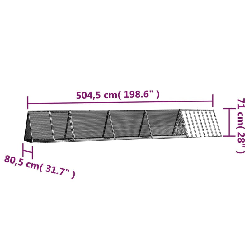 vidaXL szürke horganyzott acél nyúlketrec 504,5x80,5x71 cm