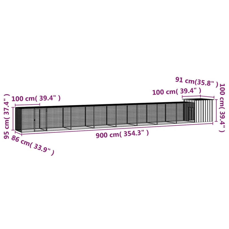 vidaXL antracitszürke horganyzott acél csirkeketrec 900x91x100 cm