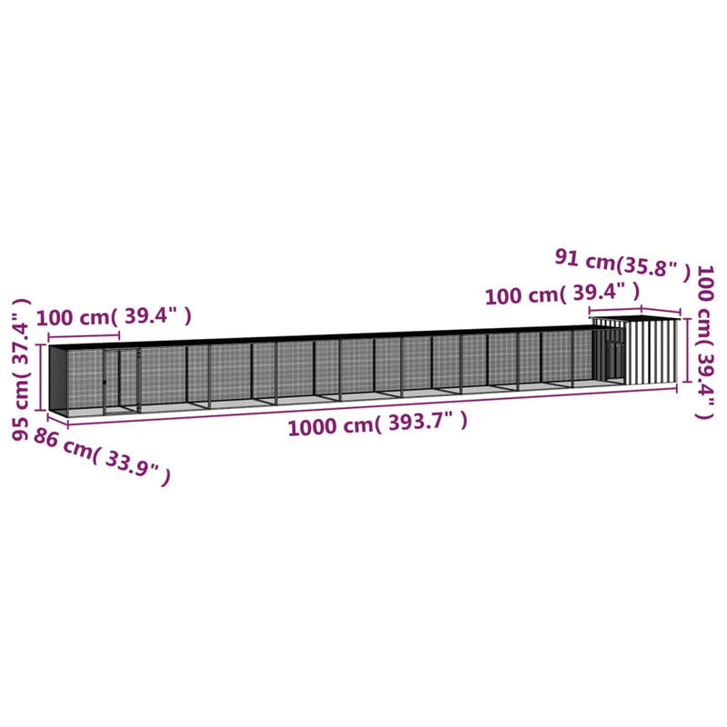 vidaXL antracitszürke horganyzott acél csirkeketrec 1000x91x100 cm