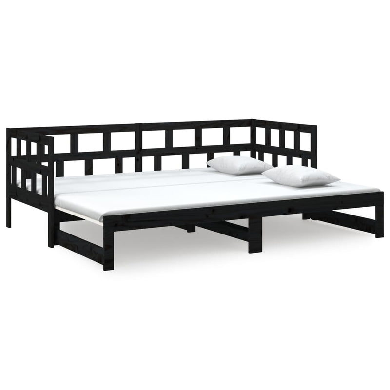 vidaXL fekete tömör fenyőfa kihúzható kanapéágy 2 x (90 x 200) cm