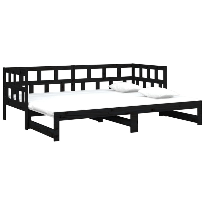 vidaXL fekete tömör fenyőfa kihúzható kanapéágy 2 x (90 x 200) cm