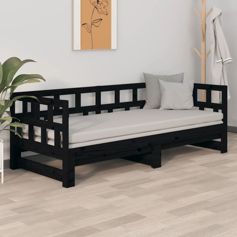 vidaXL fekete tömör fenyőfa kihúzható kanapéágy 2 x (90 x 200) cm