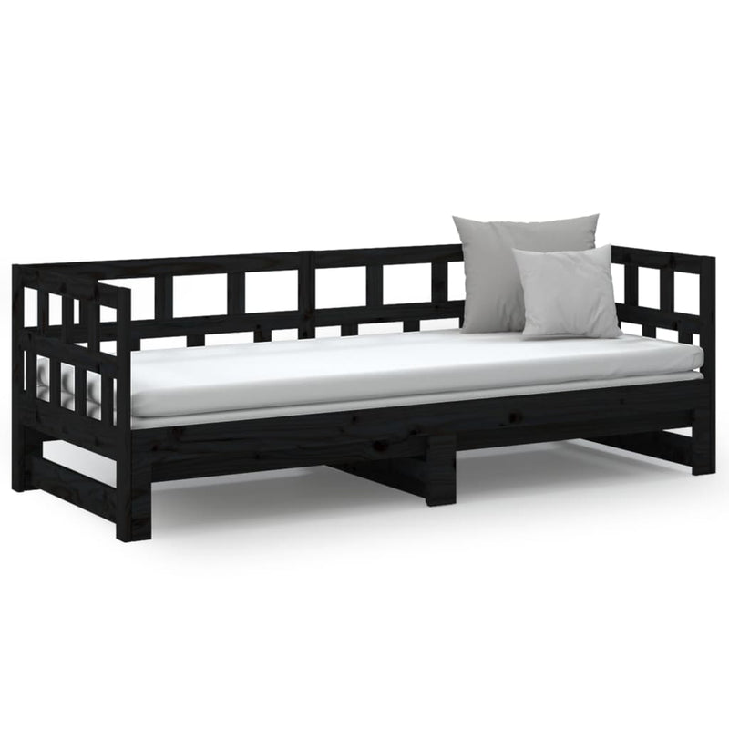 vidaXL fekete tömör fenyőfa kihúzható kanapéágy 2 x (90 x 200) cm