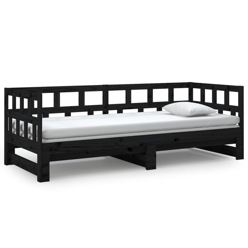 vidaXL fekete tömör fenyőfa kihúzható kanapéágy 2 x (90 x 200) cm