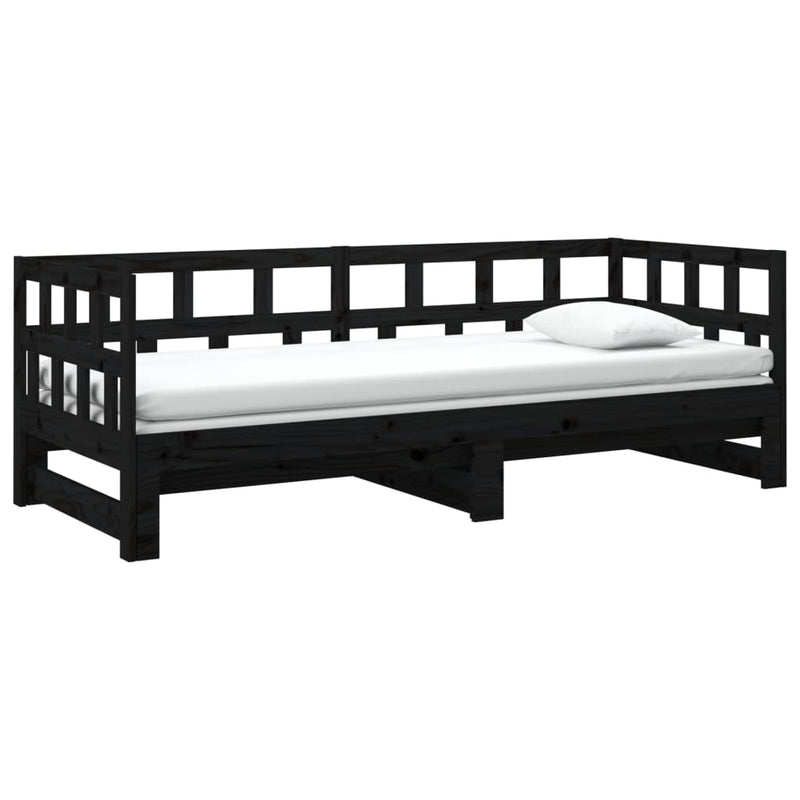 vidaXL fekete tömör fenyőfa kihúzható kanapéágy 2 x (90 x 200) cm