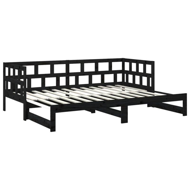 vidaXL fekete tömör fenyőfa kihúzható kanapéágy 2 x (90 x 200) cm