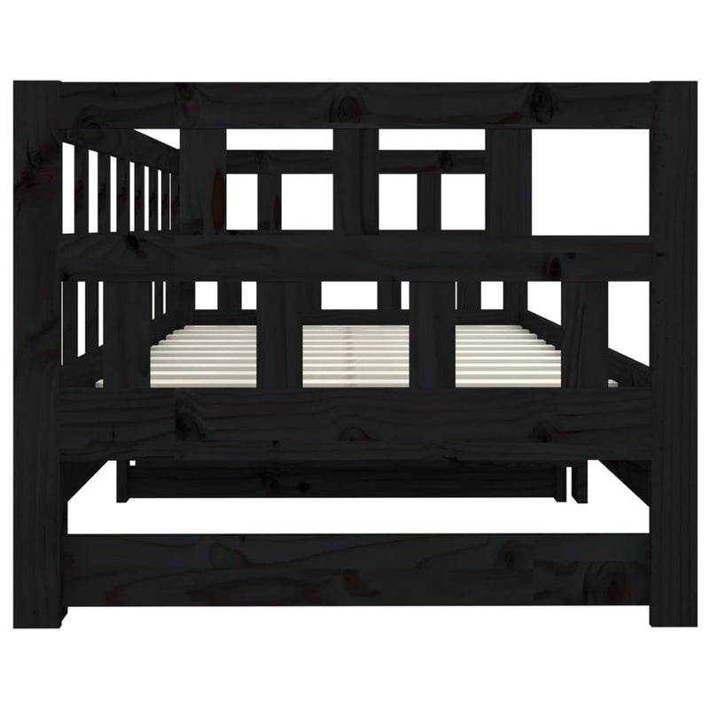 vidaXL fekete tömör fenyőfa kihúzható kanapéágy 2 x (90 x 200) cm