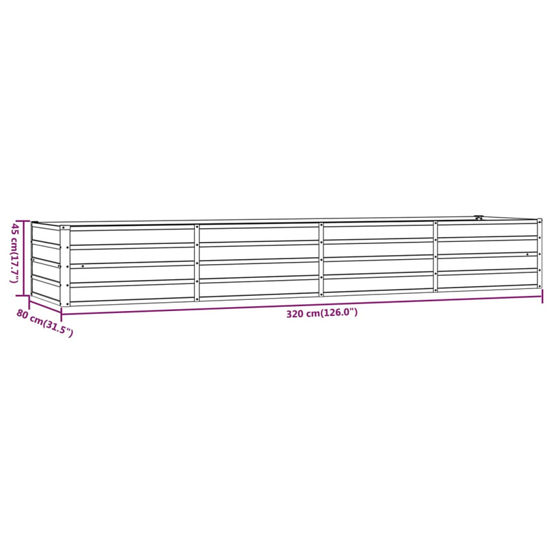 vidaXL rozsda színű corten acél kerti magaságyás 320 x 80 x 45 cm