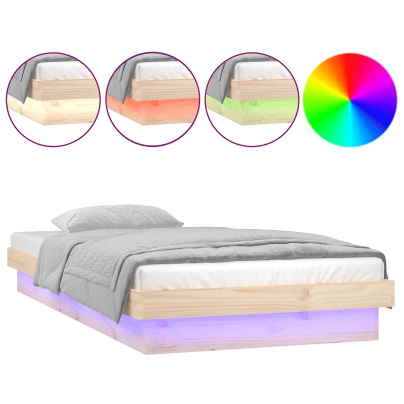 vidaXL tömör fa ágykeret LED-világítással 90 x 200 cm