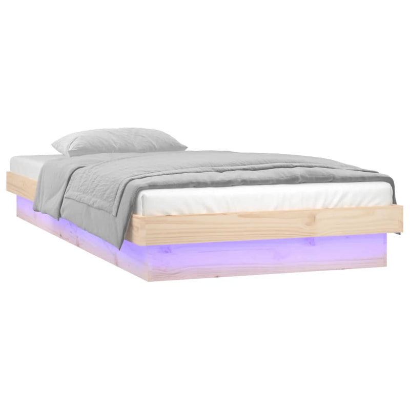 vidaXL tömör fa ágykeret LED-világítással 90 x 200 cm