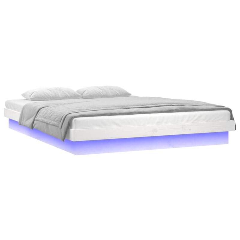vidaXL fehér tömör fa ágykeret LED-világítással 200 x 200 cm