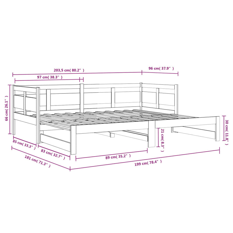 vidaXL tömör fenyőfa kihúzható kanapéágy 2 x (90 x 200) cm