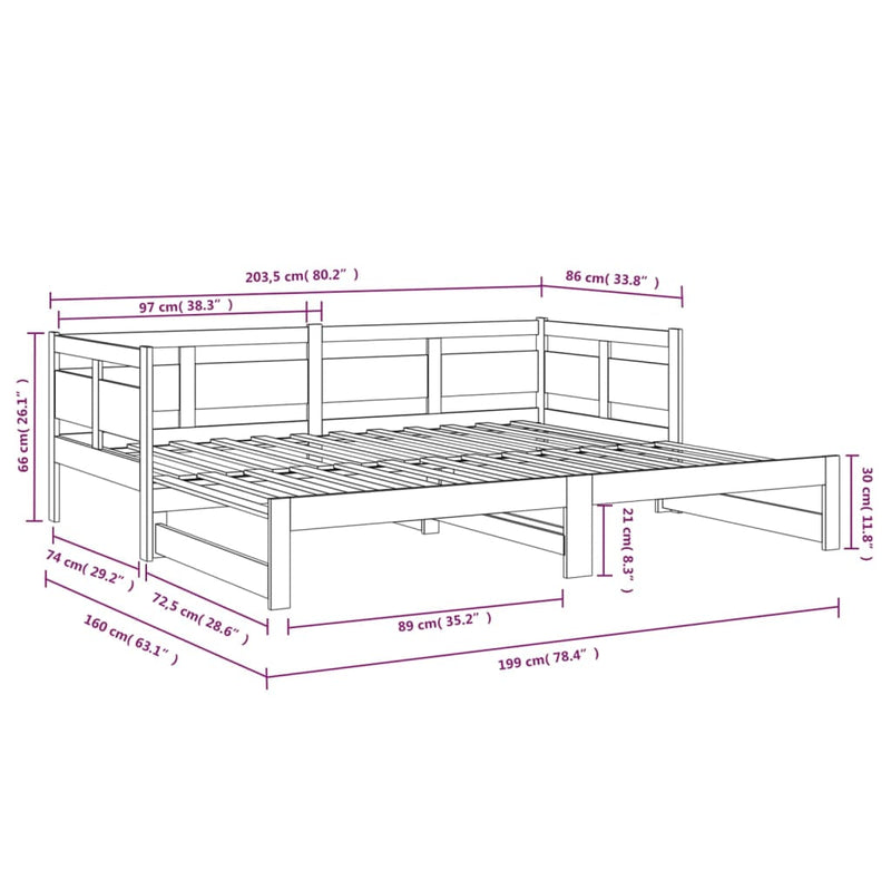 vidaXL tömör fenyőfa kihúzható kanapéágy 2 x (80 x 200) cm