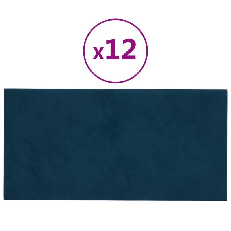 vidaXL 12 db kék bársony fali panel 60x30 cm 2,16 m²