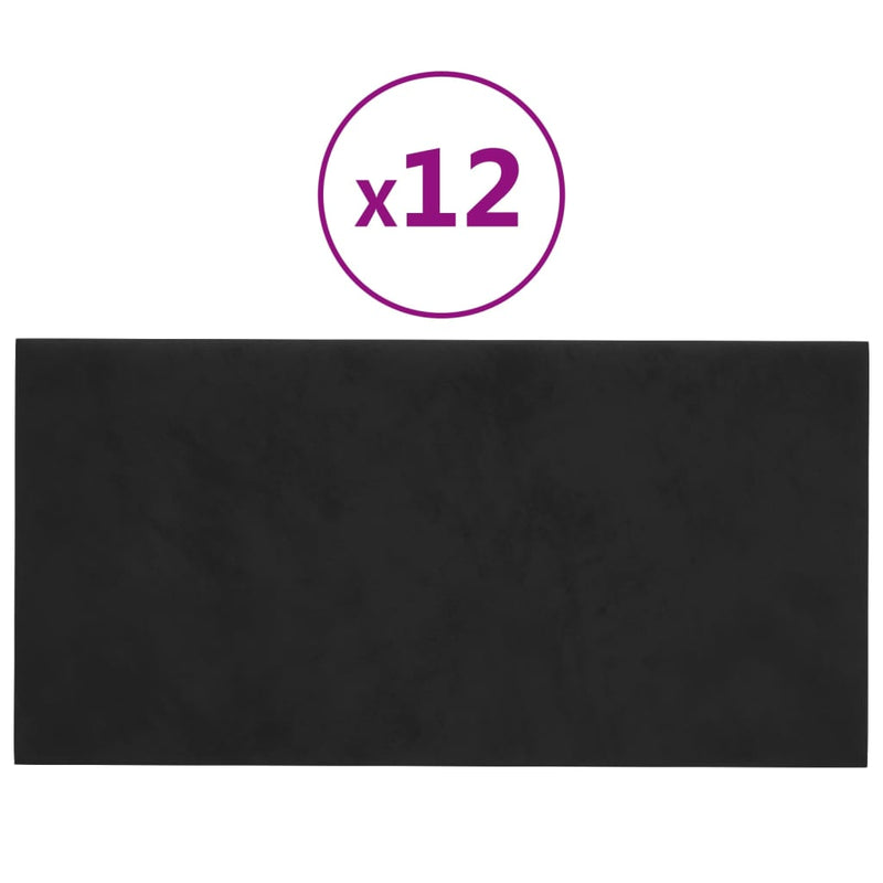 vidaXL 12 db fekete bársony fali panel 60x30 cm 2,16 m²
