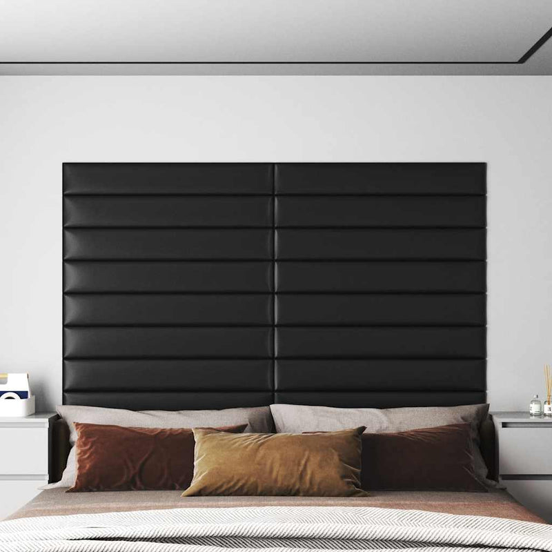 vidaXL 12 db fekete műbőr fali panel 90 x 15 cm 1,62 m²