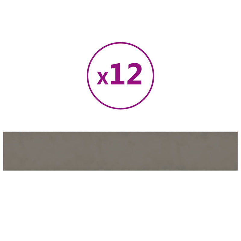 vidaXL 12 db világosszürke bársony fali panel 90x15 cm 1,62 m²