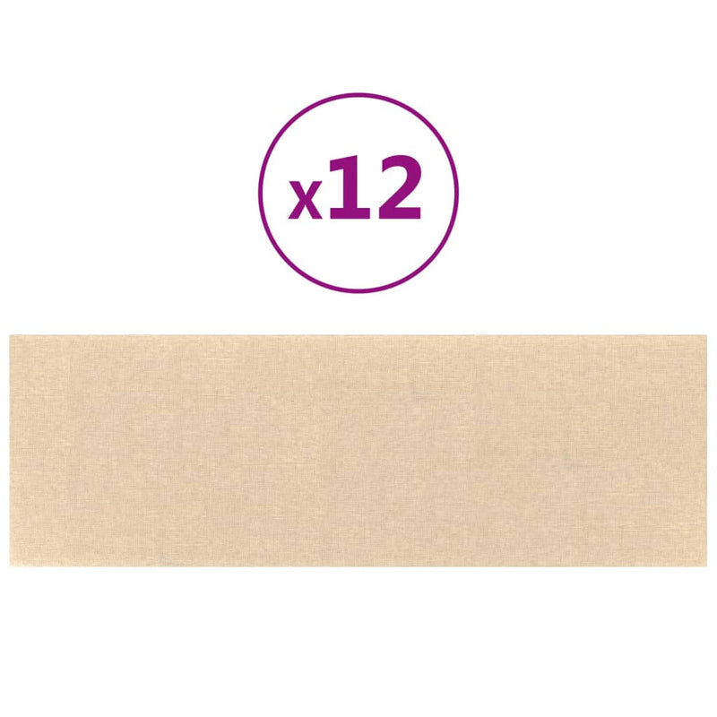 vidaXL 12 db krémszínű szövet fali panel 90x30 cm 3,24 m²