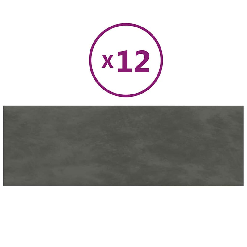 vidaXL 12 db sötétszürke bársony fali panel 90 x 30 cm 3,24 m²