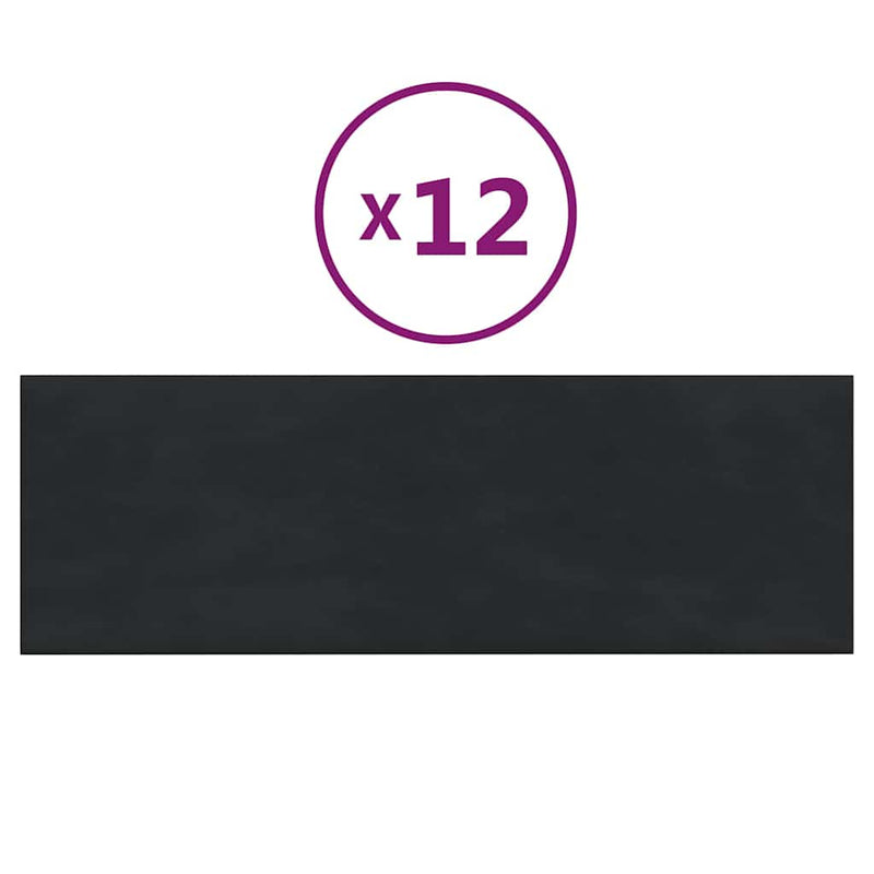 vidaXL 12 db fekete bársony fali panel 90 x 30 cm 3,24 m²