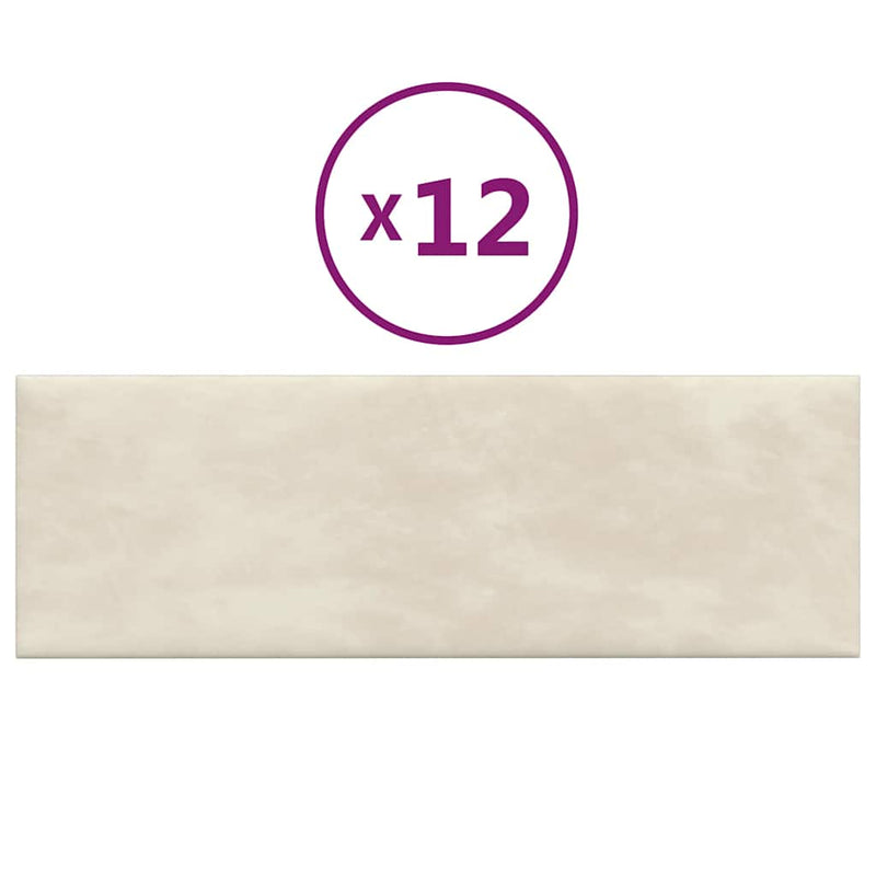 vidaXL 12 db krémfehér bársony fali panel 90 x 30 cm 3,24 m²