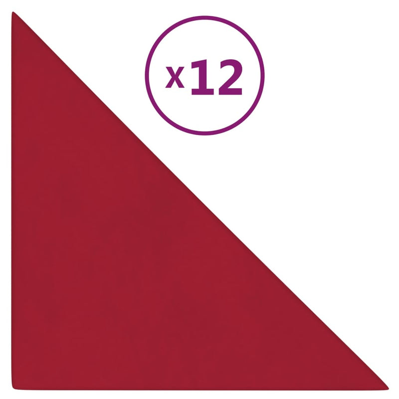vidaXL 12 db bordó bársony fali panel 30x30 cm 0,54 m²