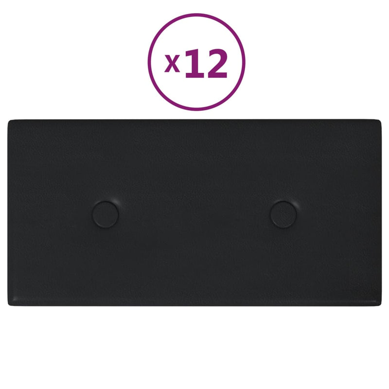 vidaXL 12 db fekete műbőr fali panel 30 x 15 cm 0,54 m²