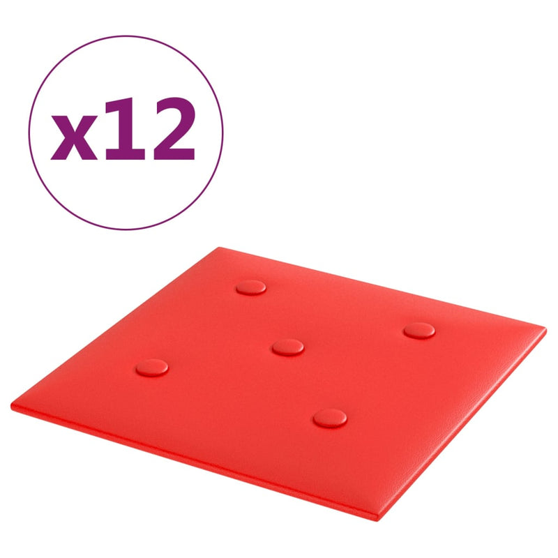 vidaXL 12 db piros műbőr fali panel 30 x 30 cm 1,08 m²