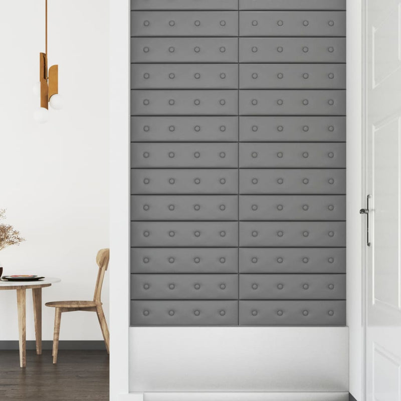 vidaXL 12 db szürke műbőr fali panel 60 x 15 cm 1,08 m²