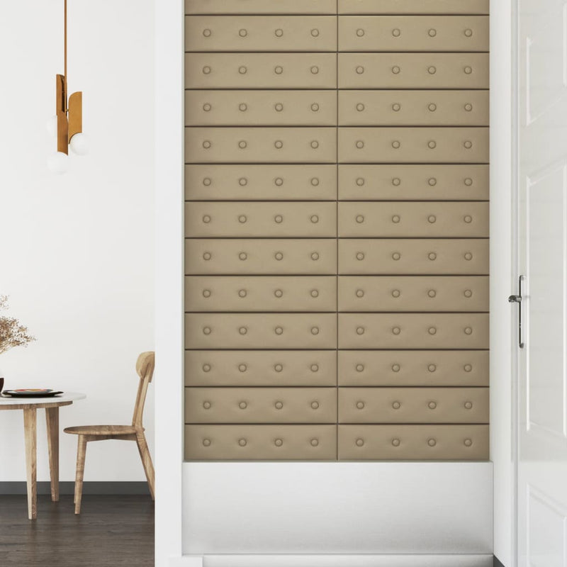 vidaXL 12 db cappuccino színű műbőr fali panel 60 x 15 cm 1,08 m²