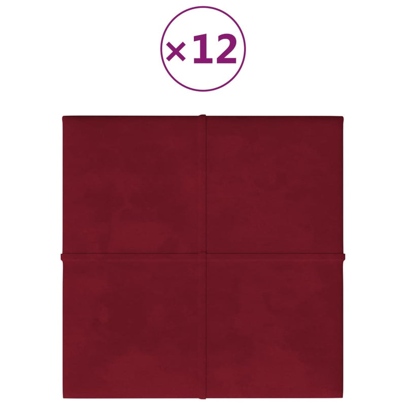 vidaXL 12 db bordó bársony fali panel 30 x 30 cm 1,08 m²