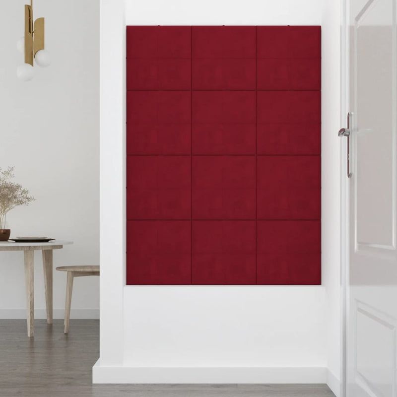 vidaXL 12 db bordó bársony fali panel 30 x 30 cm 1,08 m²
