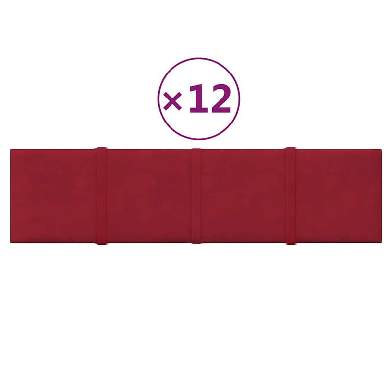 vidaXL 12 db bordó bársony fali panel 60 x 15 cm 1,08 m²