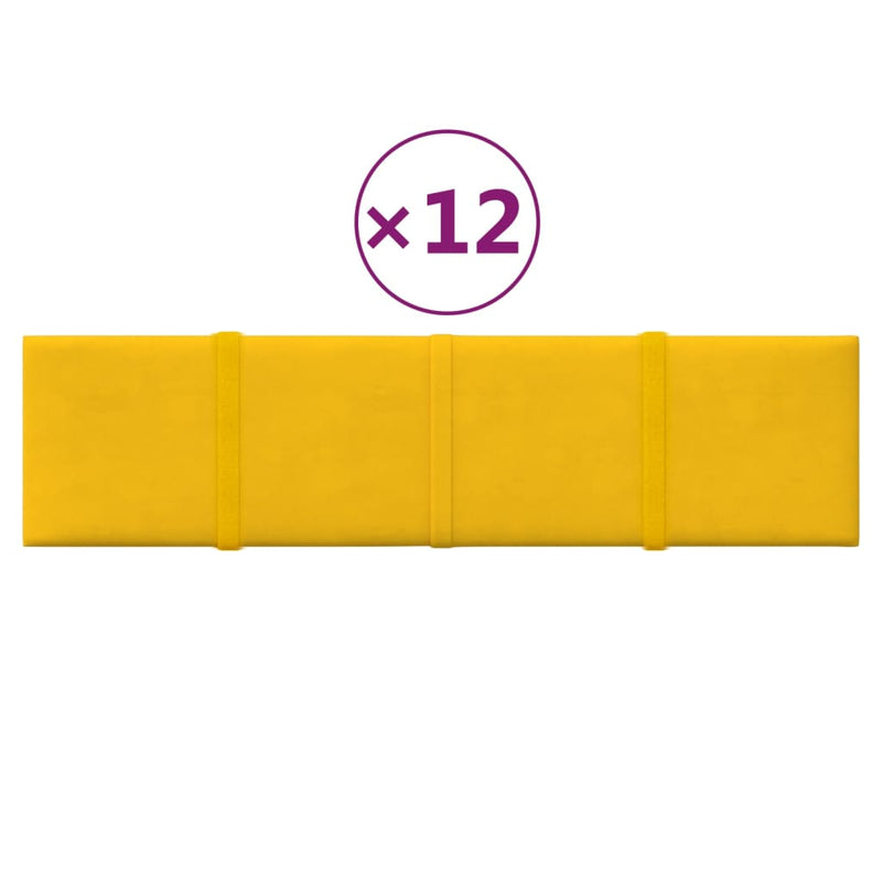 vidaXL 12 db sárga bársony fali panel 60 x 15 cm 1,08 m²