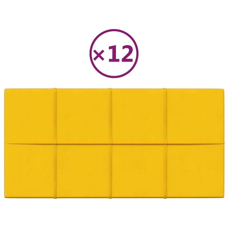 vidaXL 12 db sárga bársony fali panel 60x30 cm 2,16 m²