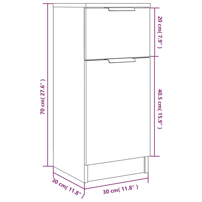 vidaXL betonszürke szerelt fa tálalószekrény 30 x 30 x 70 cm