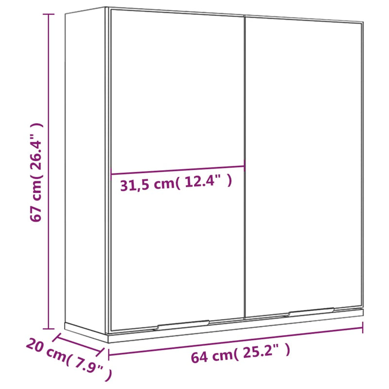 vidaXL betonszürke tükrös fürdőszobaszekrény 64 x 20 x 67 cm