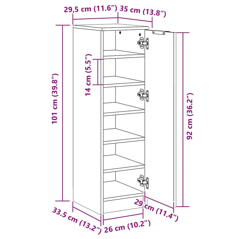 vidaXL fekete szerelt fa cipőszekrény 30 x 35 x 100 cm