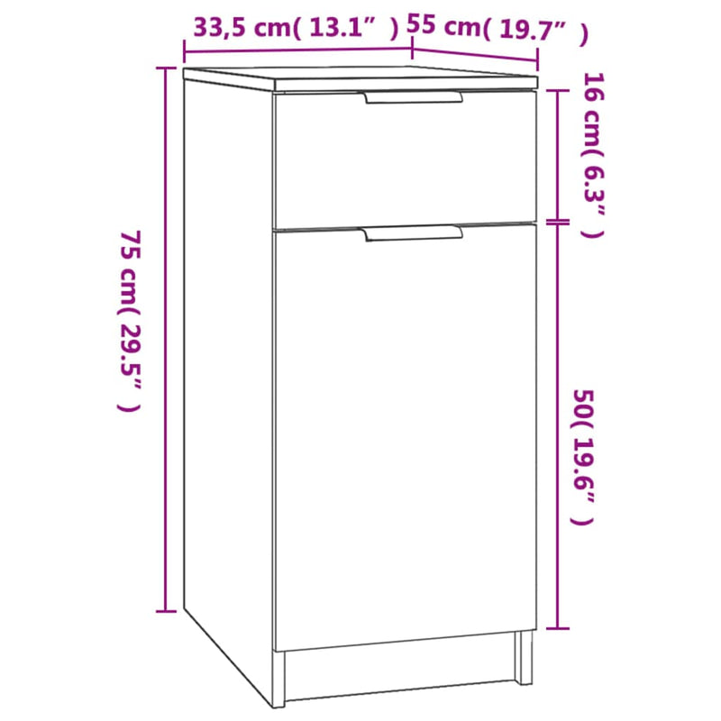 vidaXL fekete szerelt fa íróasztal szekrény 33,5x50x75 cm